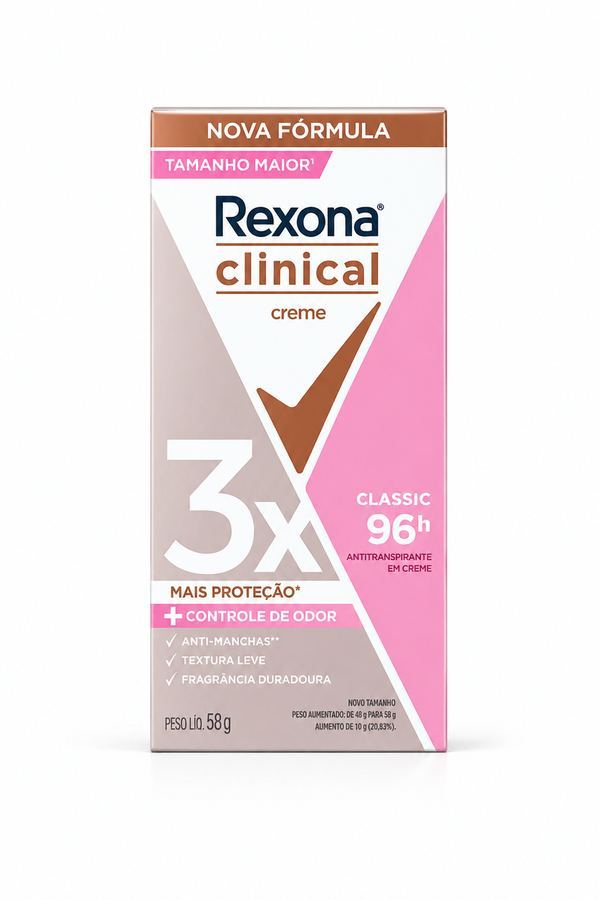 Desodorante Antitranspirante Rexona Clinical Creme Classic 96h 58g