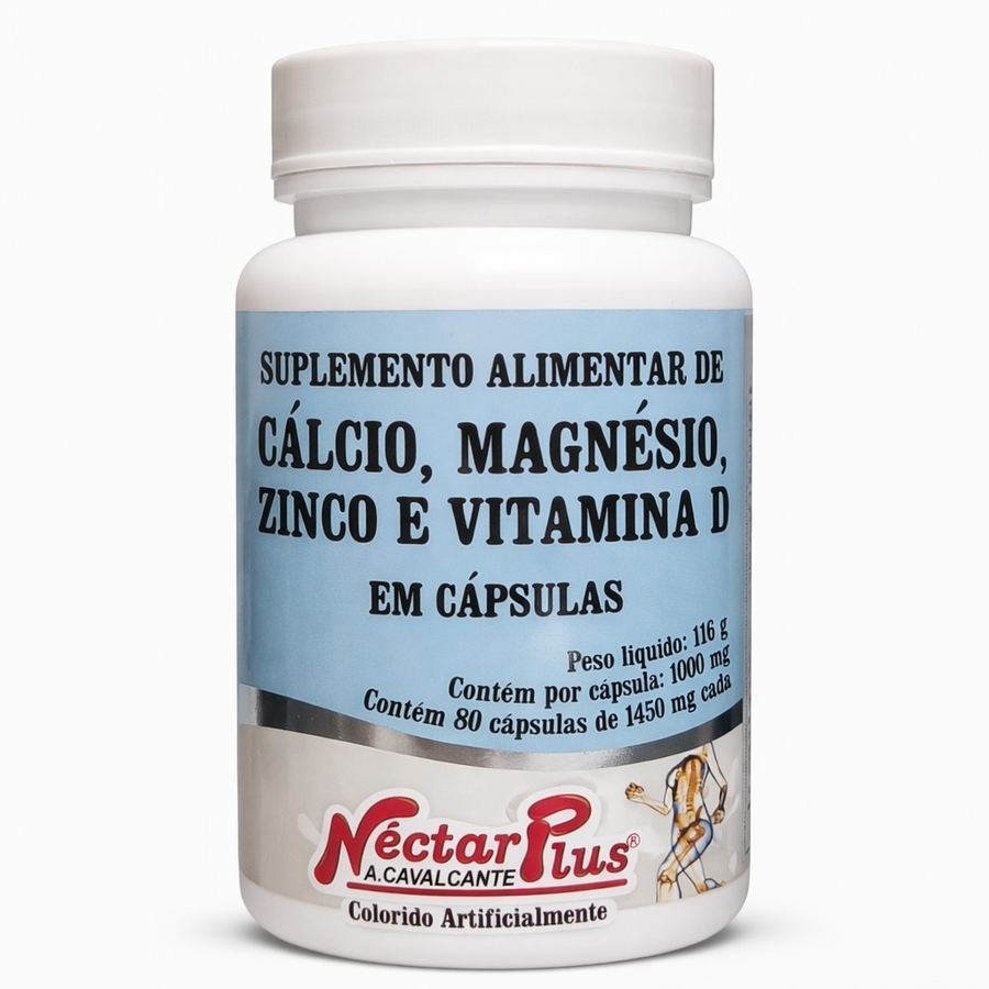 Cálcio, Magnésio, Zinco e Vitamina D – 80 Cápsulas (1450mg)